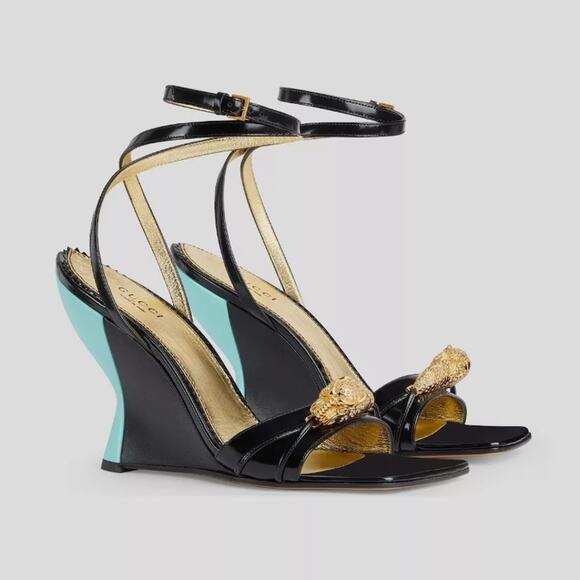 Gucci Tiger Head Accent Leather Sandals Size EU 36.5 US 6.5 - Picture 1 of 15